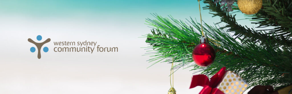 Western Sydney Community forum with Christmas tree and Christmas ornaments on the tree