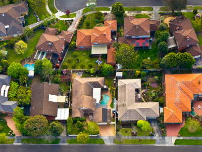 birds eye view of houses rooftops